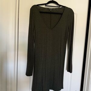 Express Olive Green V-Neck Dress